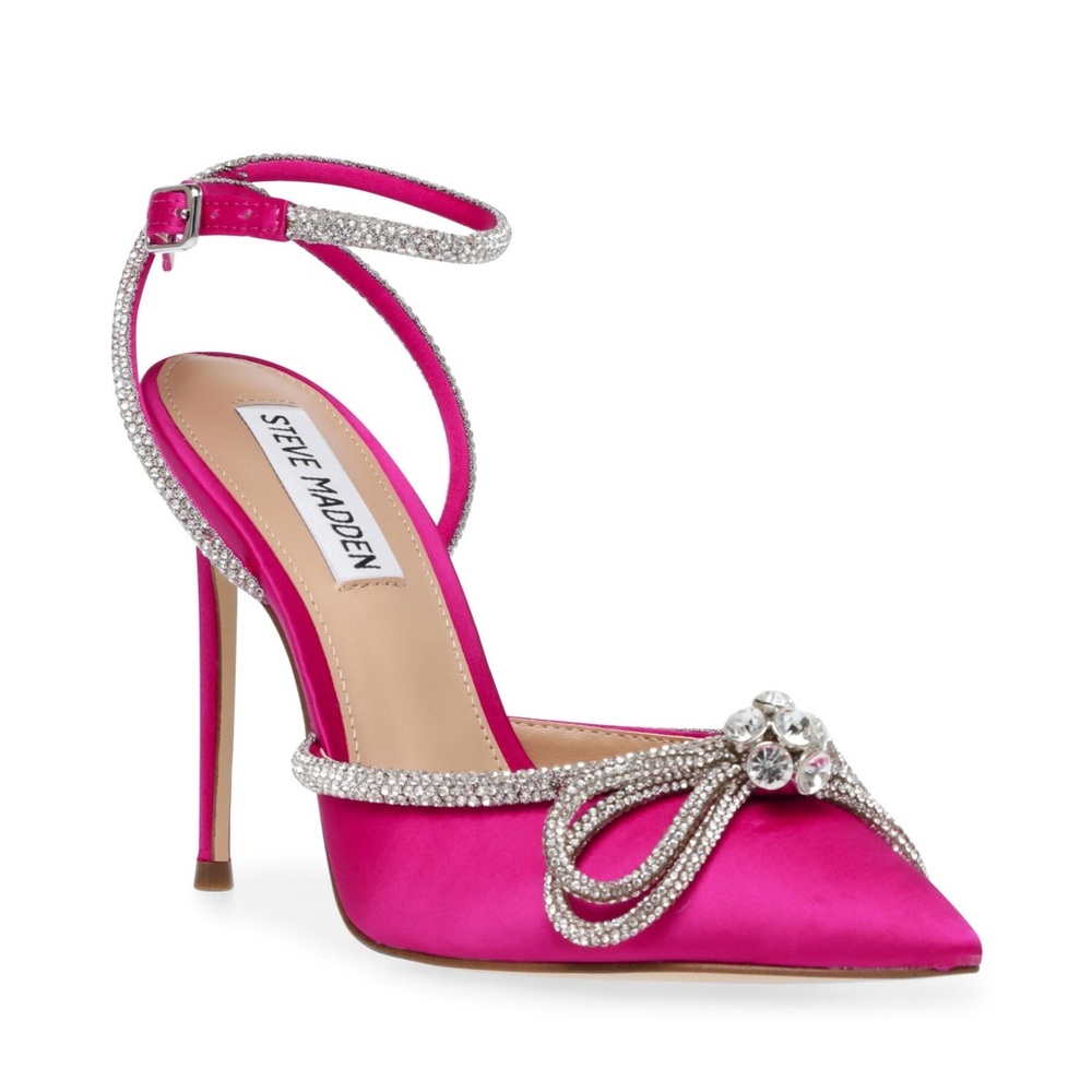 Steve Madden Fuchsia Satin Heels with Crystal Bow